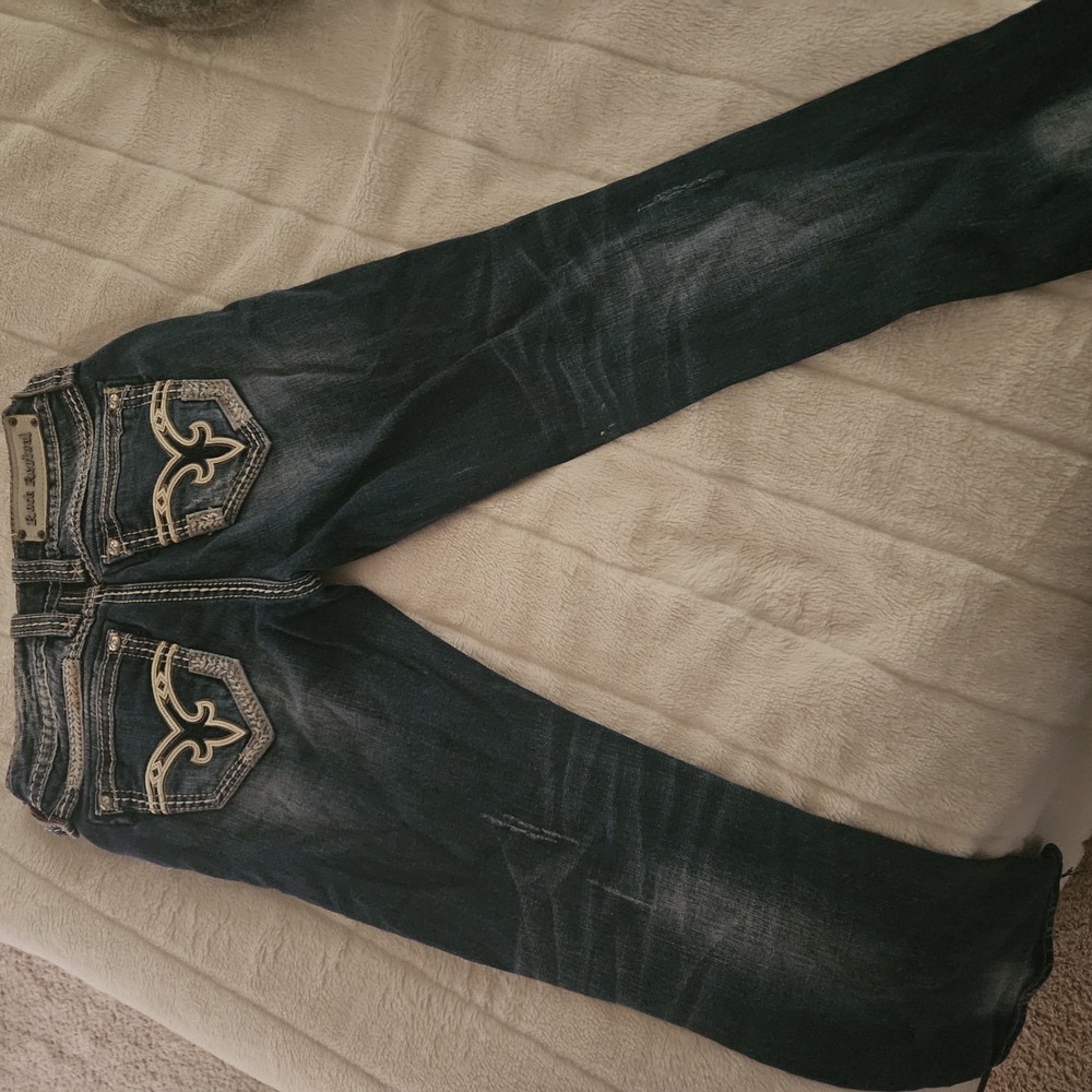 Y2k Rock Revival Blue Bootcut Jeans with Vintage Wash